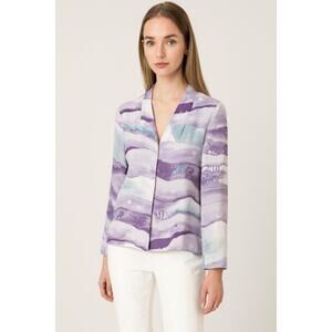 Babaton Aritzia Satin Watercolor Abstract Button Up Long Sleeve Blouse Small
